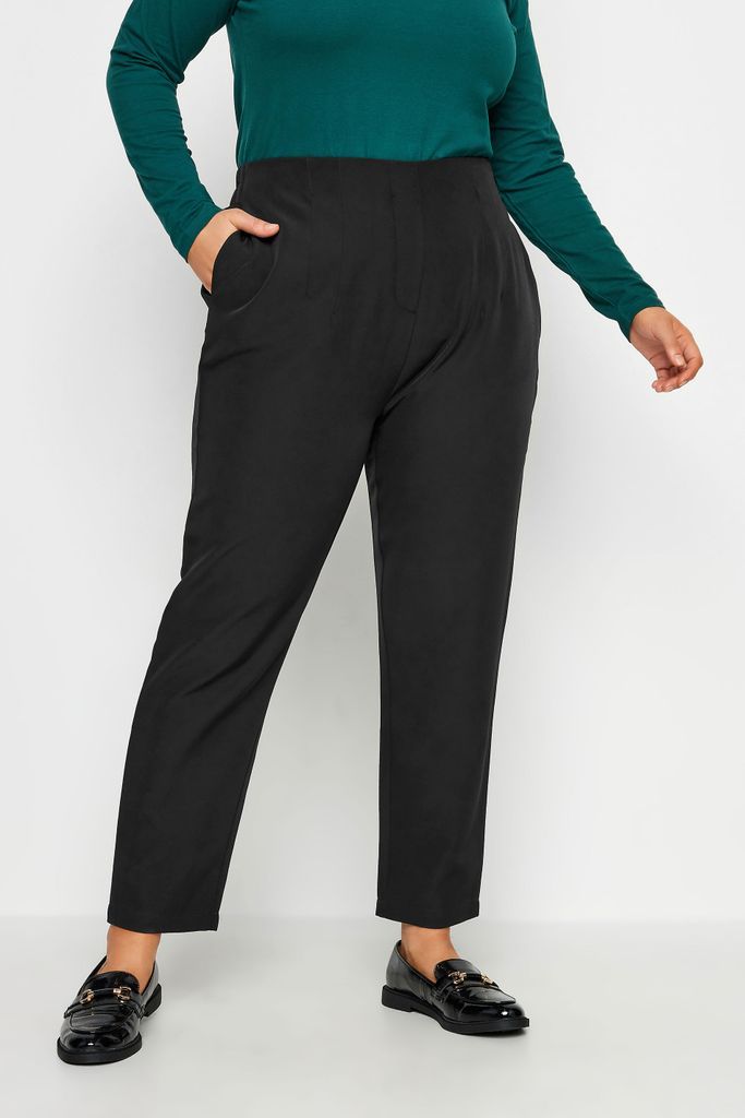 Curve Black Darted Waist Tapered Trousers, Women's Curve & Plus Size, Yours