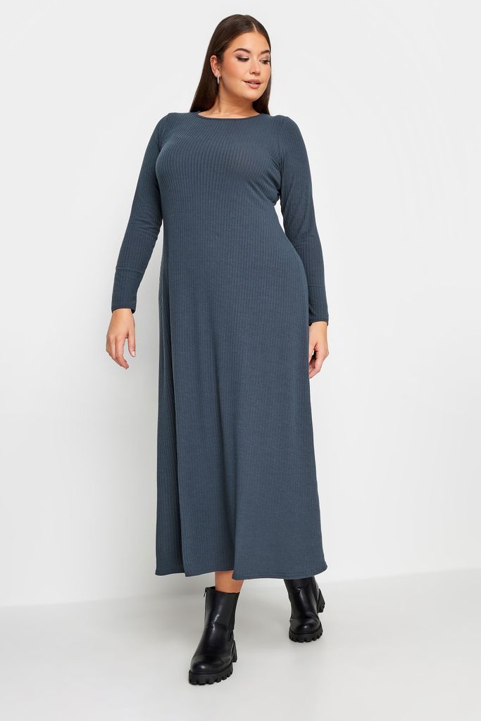 Curve Grey Ribbed Swing Maxi Dress, Women's Curve & Plus Size, Yours