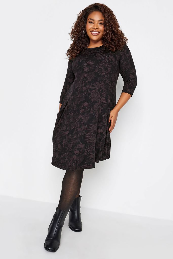 Curve Black Floral Print Pocket Midi Dress, Women's Curve & Plus Size, Yours