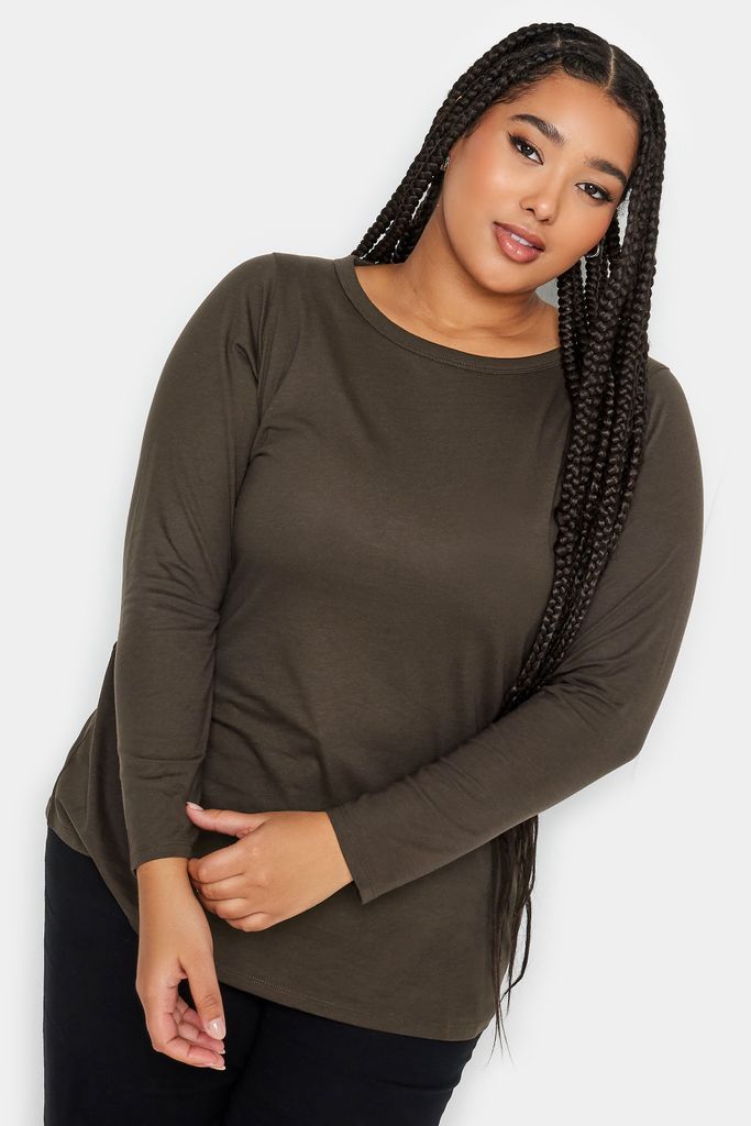 Curve Brown Long Sleeve Top, Women's Curve & Plus Size, Yours