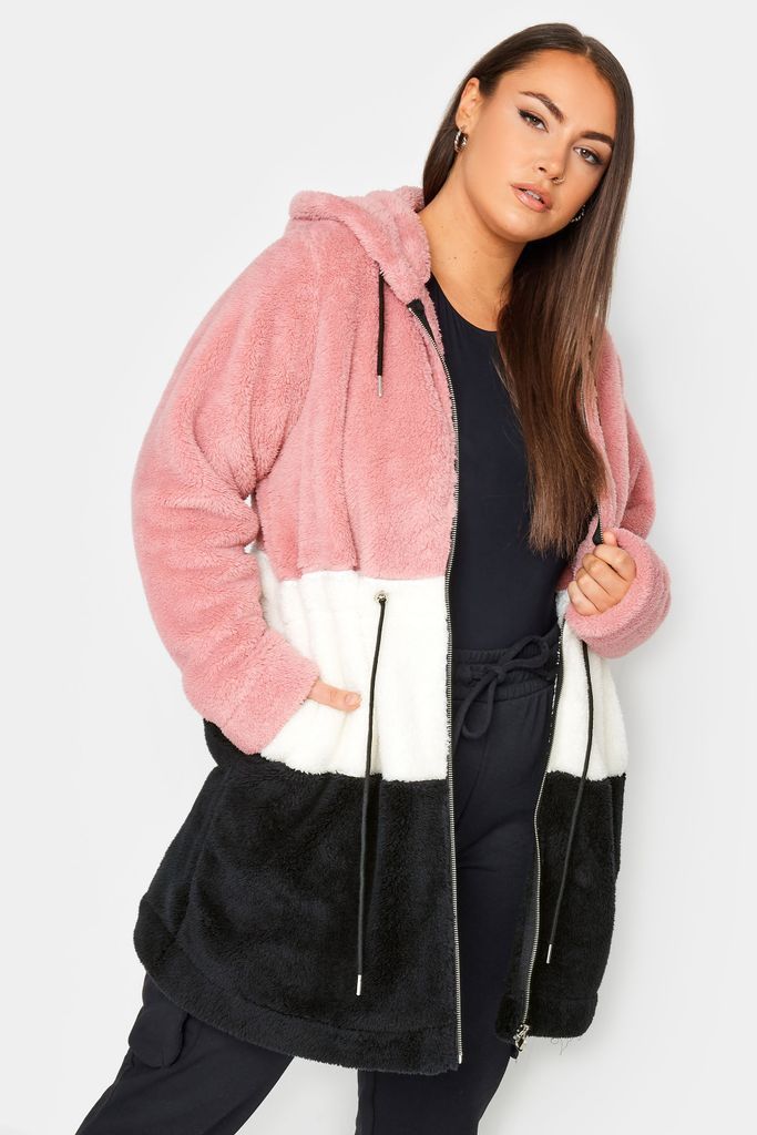 Curve Pink & Black Longline Fleece Zip Hoodie, Women's Curve & Plus Size, Yours