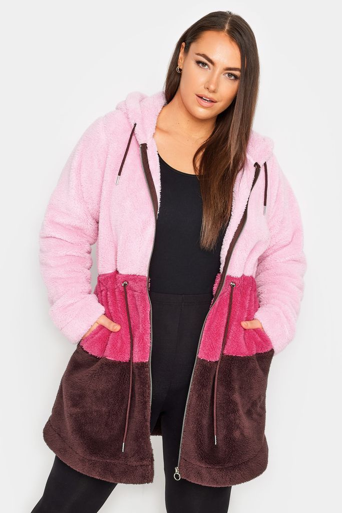 Curve Pink Longline Fleece Zip Hoodie, Women's Curve & Plus Size, Yours
