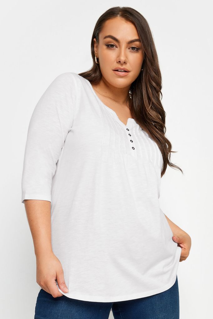 Curve White Pintuck Henley Top, Women's Curve & Plus Size, Yours For Good