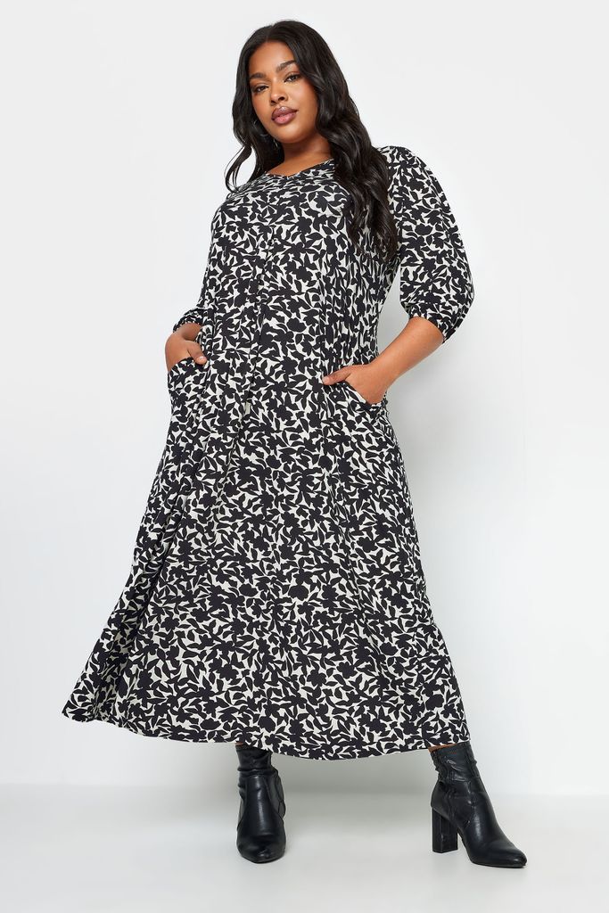 Curve Black & White Floral Print Swing Maxi Dress, Women's Curve & Plus Size, Yours