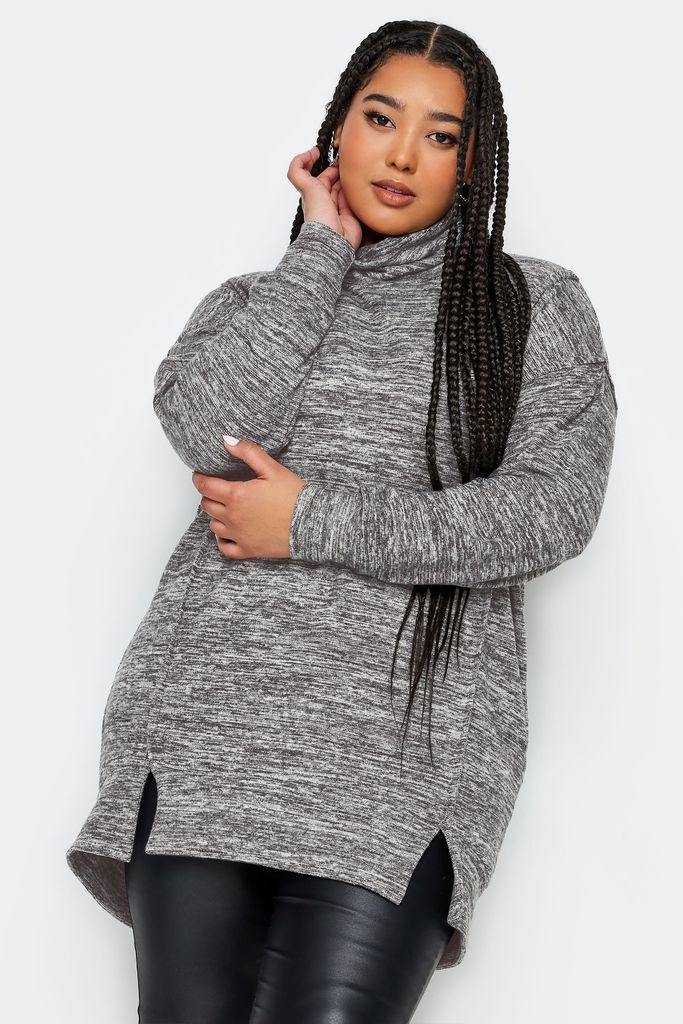 Curve Grey Marl Soft Touch Turtleneck Sweatshirt, Women's Curve & Plus Size, Yours