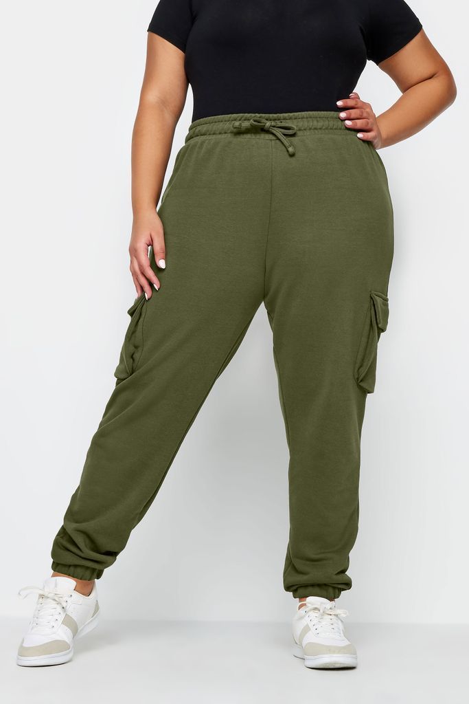Curve Khaki Green Cuffed Cargo Joggers, Women's Curve & Plus Size, Yours