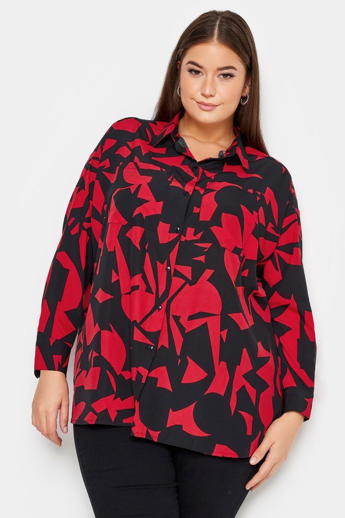 Curve Red & Black Abstract Print Oversized Shirt, Women's Curve & Plus Size, Yours
