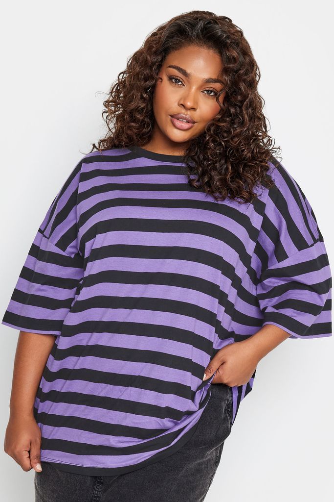 Curve Purple & Black Stripe Boxy Tshirt, Women's Curve & Plus Size, Limited Collection
