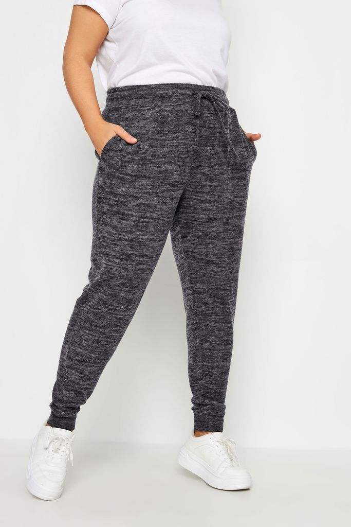 Curve Charcoal Grey Marl Soft Touch Cuffed Joggers, Women's Curve & Plus Size, Yours