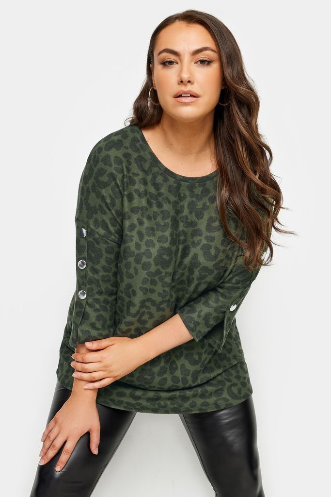 Curve Khaki Green Leopard Print Soft Touch Top, Women's Curve & Plus Size, Yours