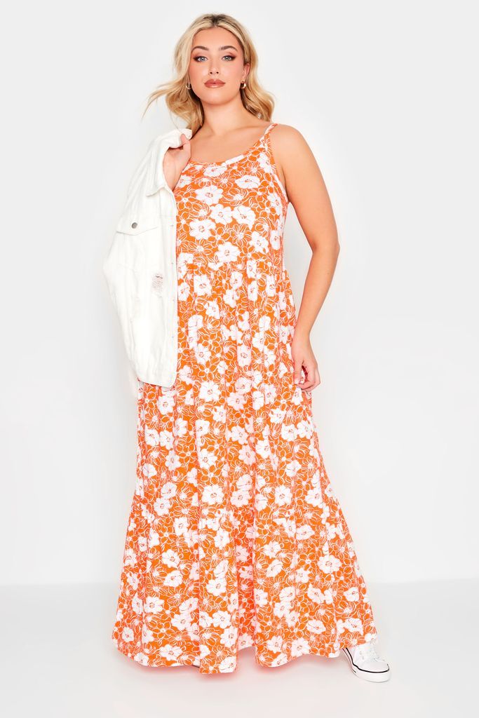Curve Orange Floral Tiered Maxi Sundress, Women's Curve & Plus Size, Yours