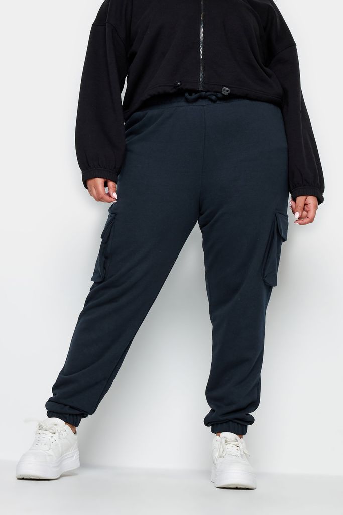 Curve Navy Blue Cuffed Cargo Joggers, Women's Curve & Plus Size, Yours