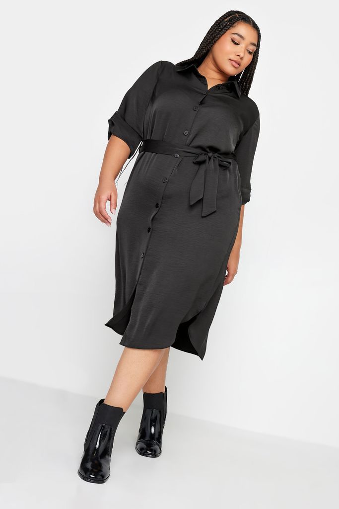 Curve Black Midi Shirt Dress, Women's Curve & Plus Size, Yours