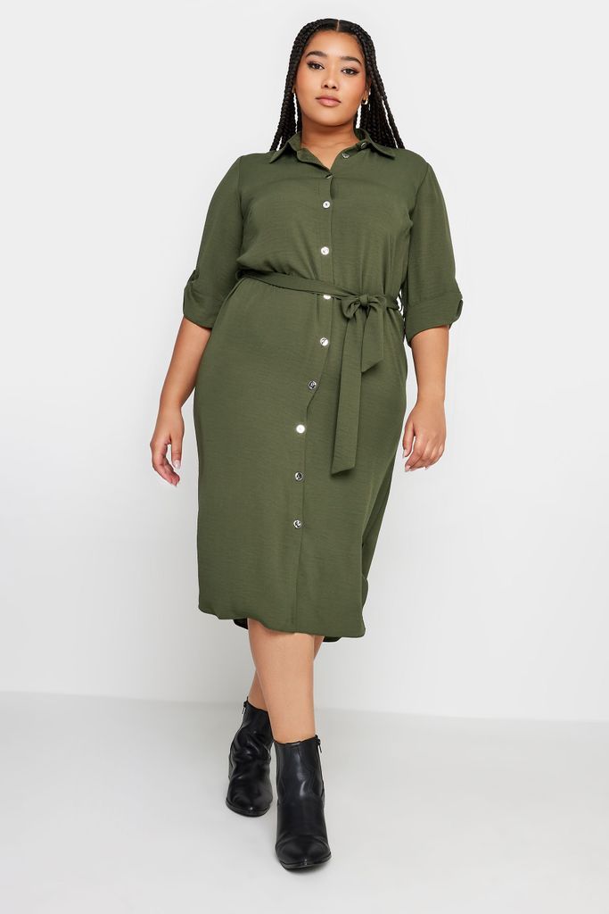 Curve Khaki Green Midi Shirt Dress, Women's Curve & Plus Size, Yours
