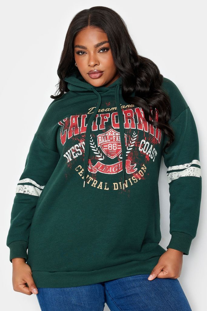 Curve Green 'California' Printed Hoodie, Women's Curve & Plus Size, Yours