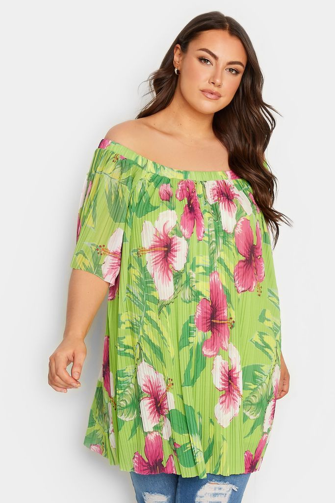 Curve Green Floral Double Layer Mesh Top, Women's Curve & Plus Size, Yours