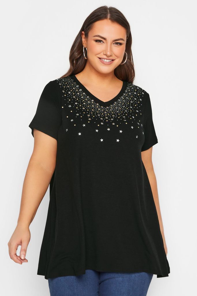 Curve Black Embellished Swing Top, Women's Curve & Plus Size, Yours