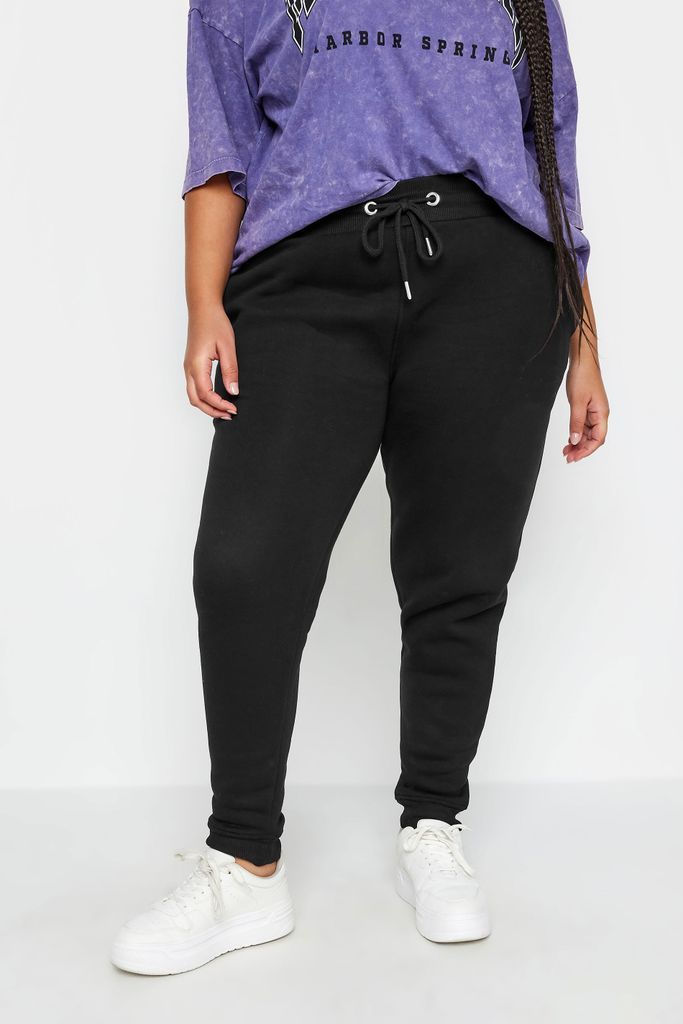 Curve Black Cuffed Stretch Joggers, Women's Curve & Plus Size, Yours