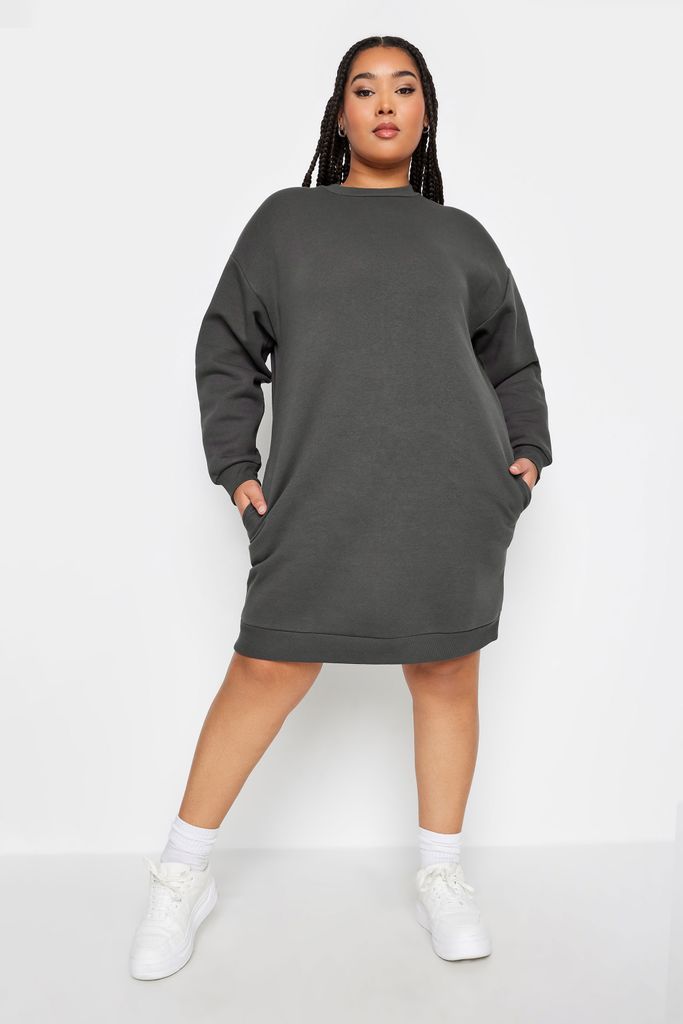 Curve Charcoal Grey Sweatshirt Dress, Women's Curve & Plus Size, Yours