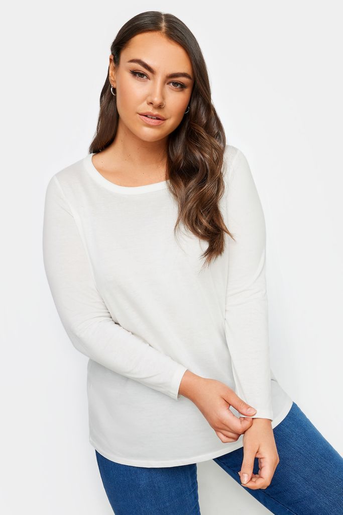 Curve White Long Sleeve Top, Women's Curve & Plus Size, Yours