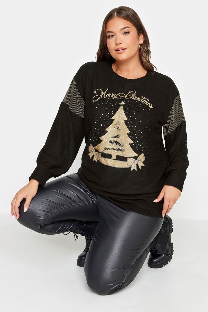 Yours Luxury Curve Black Merry Christmas Soft Touch Sweatshirt, Women's Curve & Plus Size, Yours Luxury Capsule Collection