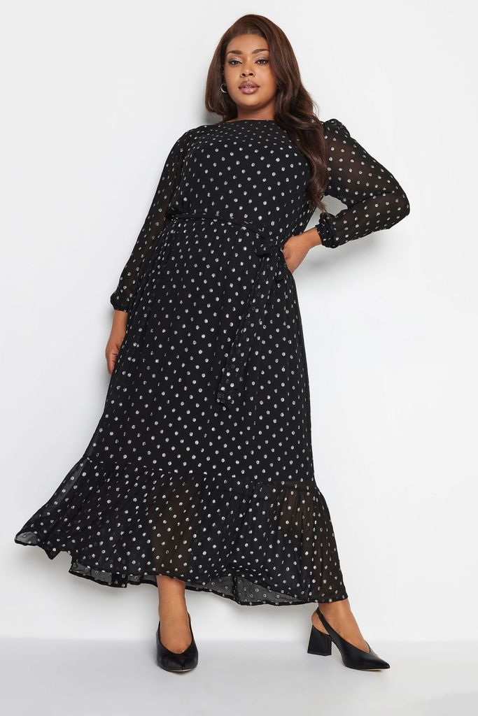Curve Black Metallic Spot Print Smock Maxi Dress, Women's Curve & Plus Size, Yours London
