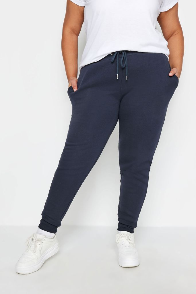 Curve Navy Blue Cuffed Stretch Joggers, Women's Curve & Plus Size, Yours