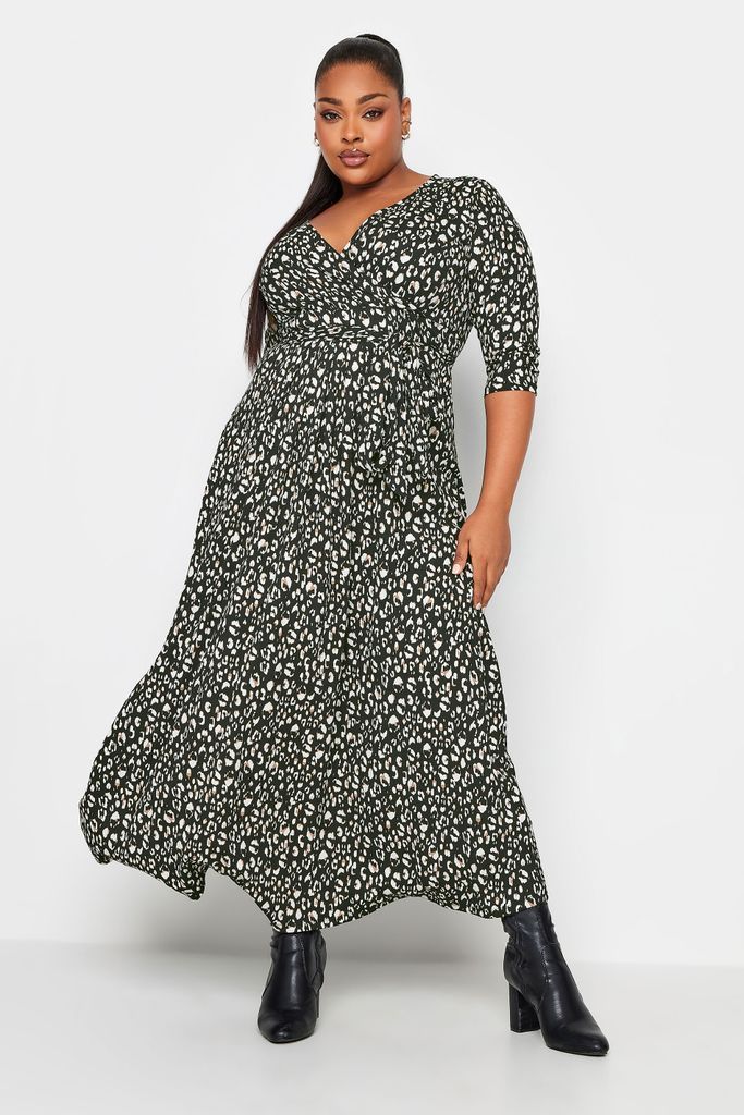 Curve Black Leopard Print Wrap Maxi Dress, Women's Curve & Plus Size, Yours