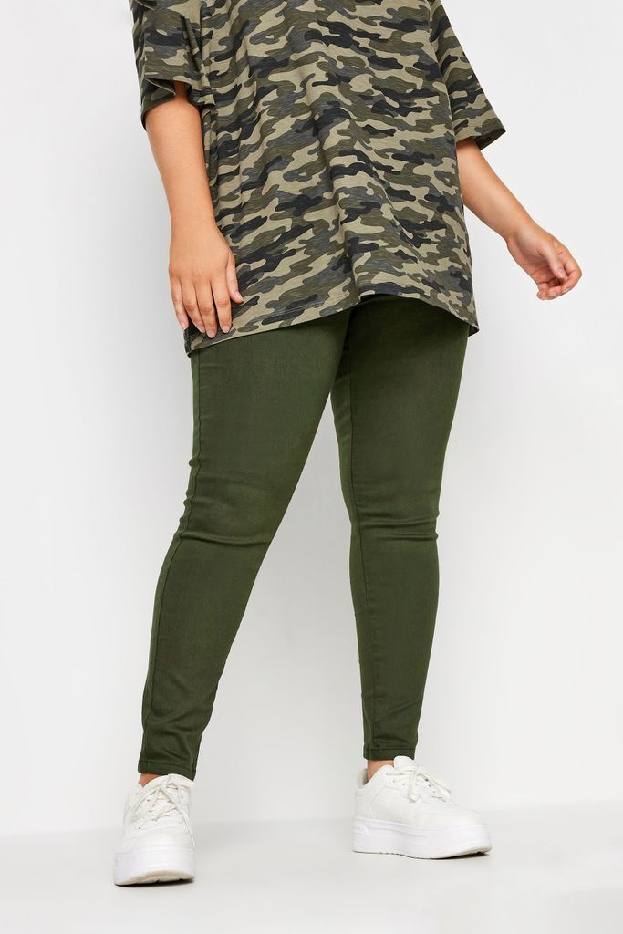 Curve Khaki Green Stretch Pull On Grace Jeggings, Women's Curve & Plus Size, Yours