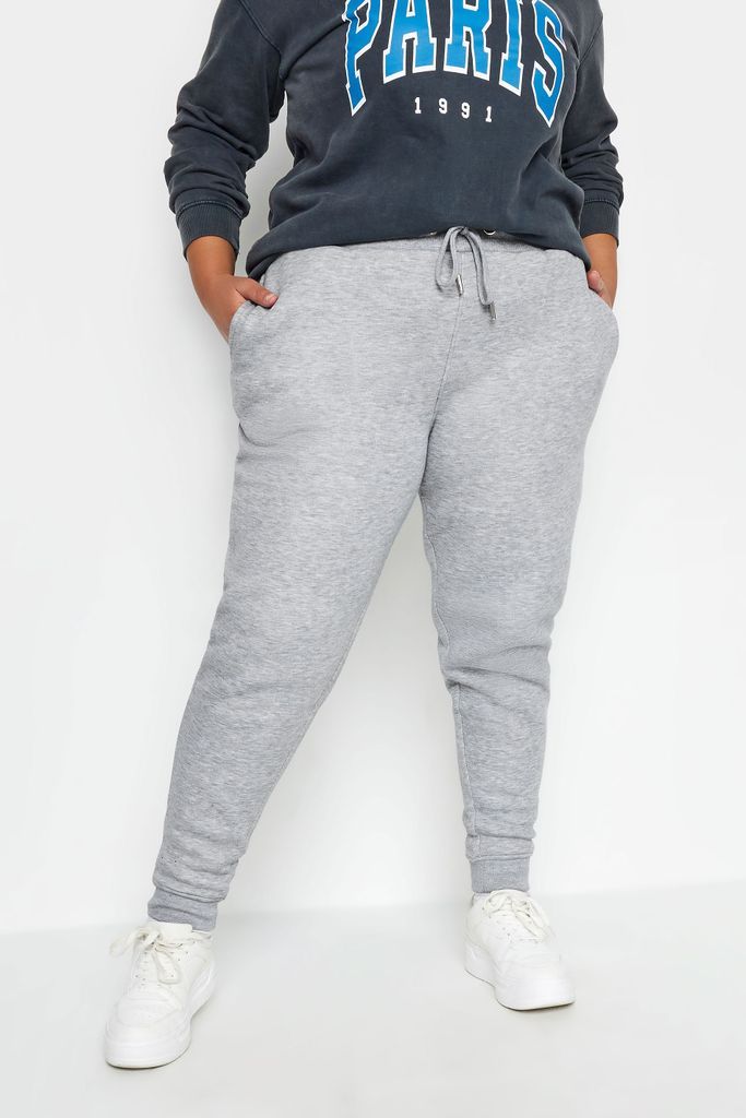 Curve Light Grey Cuffed Stretch Joggers, Women's Curve & Plus Size, Yours