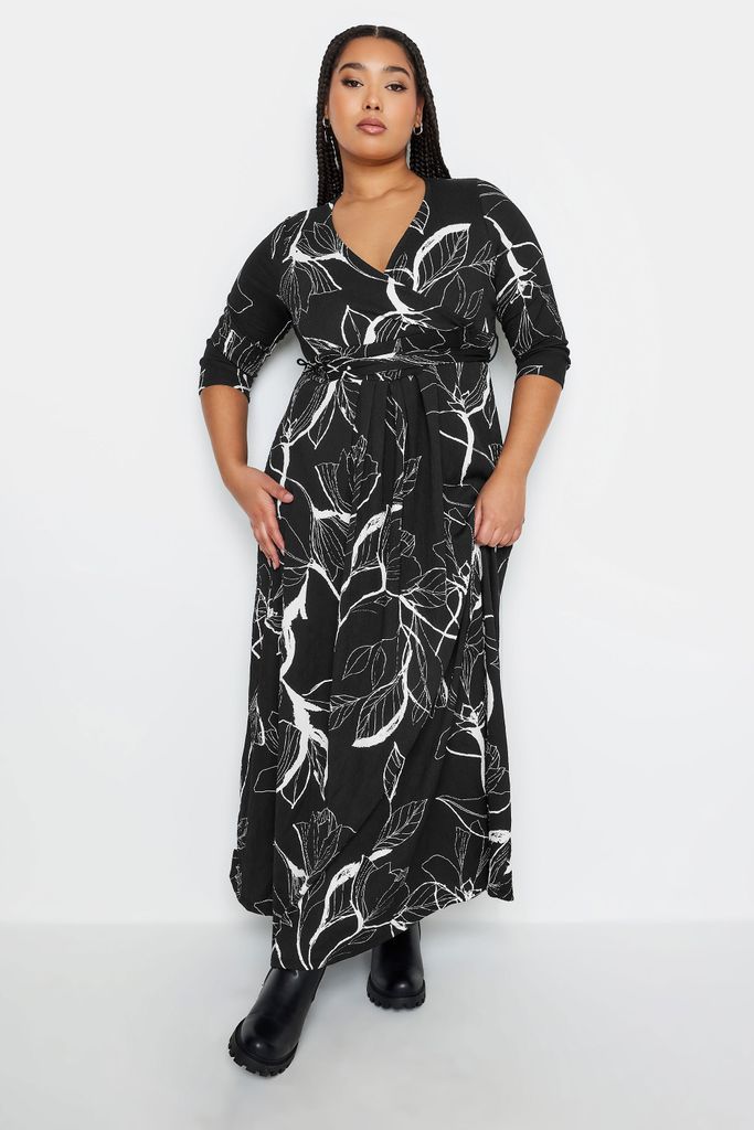 Curve Black Maxi Floral Print Wrap Dress, Women's Curve & Plus Size, Yours