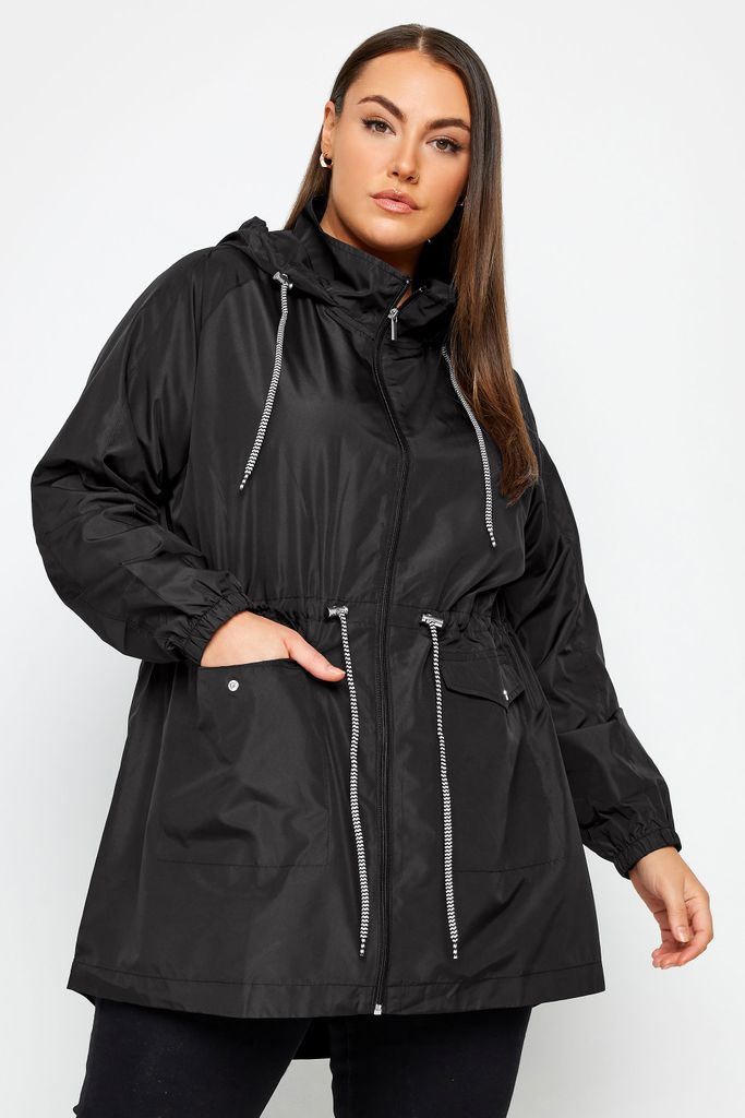 Curve Black Drawstring Lightweight Parka Jacket, Women's Curve & Plus Size, Yours