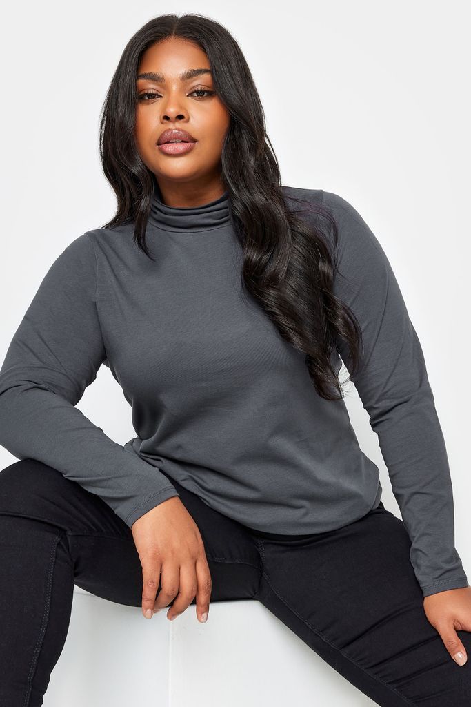 Curve Charcoal Grey Long Sleeve Turtle Neck Top, Women's Curve & Plus Size, Yours