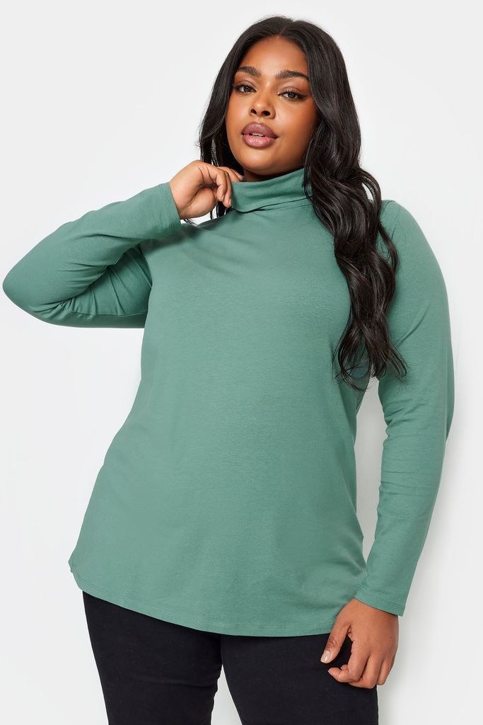 Curve Green Long Sleeve Turtle Neck Top, Women's Curve & Plus Size, Yours