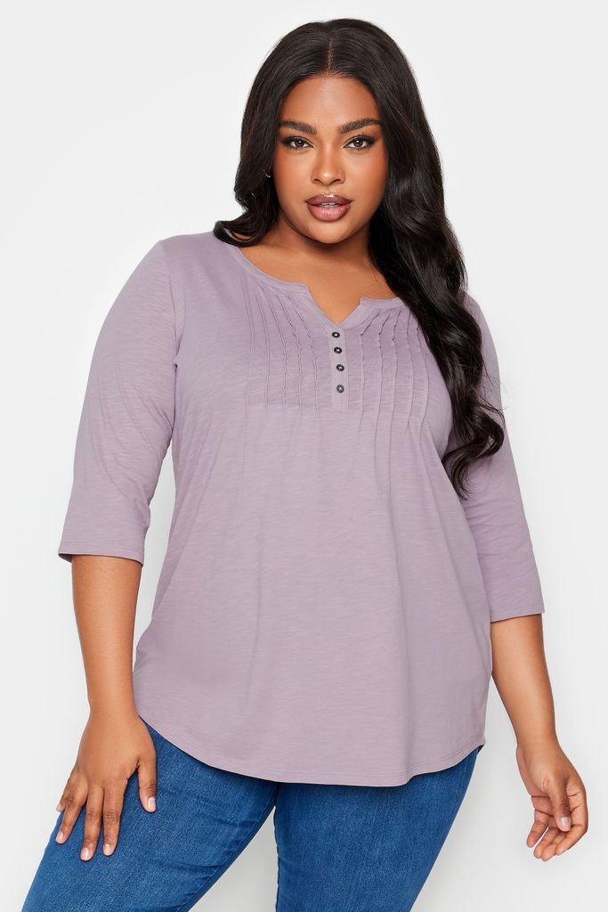 Curve Purple Pintuck Henley Tshirt, Women's Curve & Plus Size, Yours