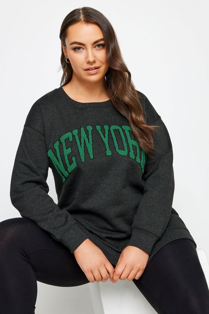 Curve Black 'New York' Embroidered Slogan Sweatshirt, Women's Curve & Plus Size, Yours