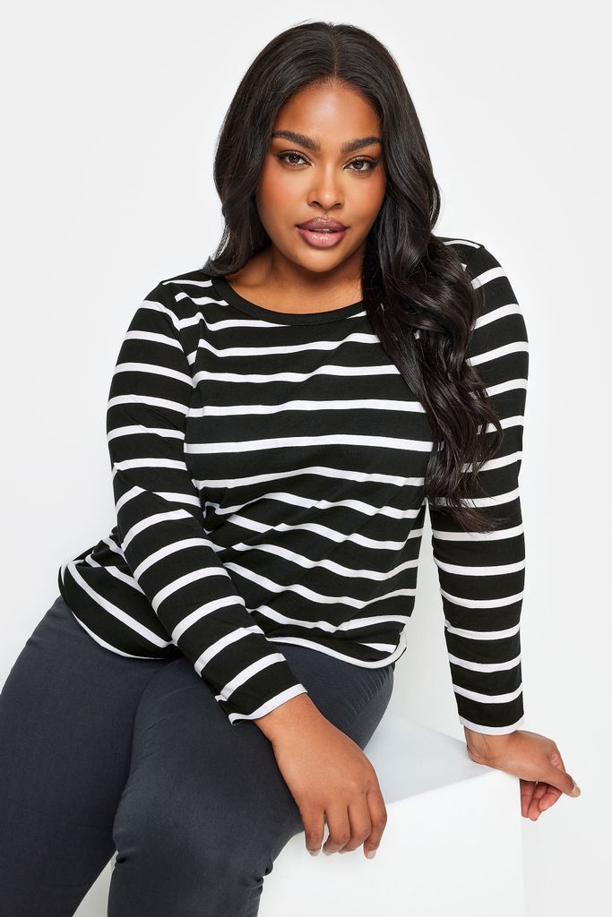 Curve Black Stripe Long Sleeve Top, Women's Curve & Plus Size, Yours