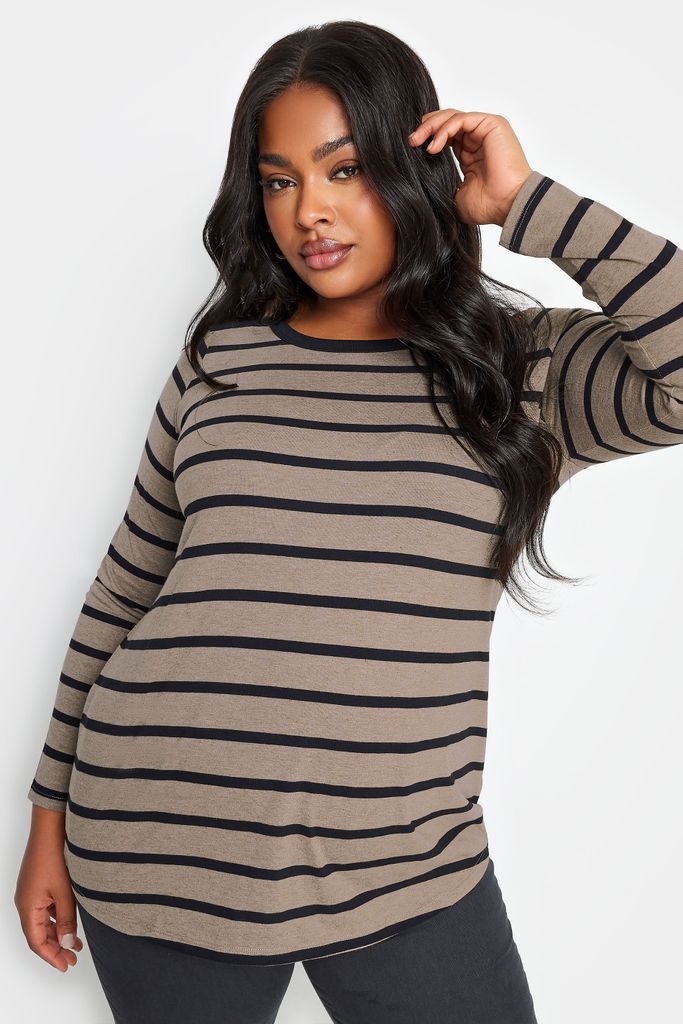 Curve Brown Stripe Long Sleeve Top, Women's Curve & Plus Size, Yours
