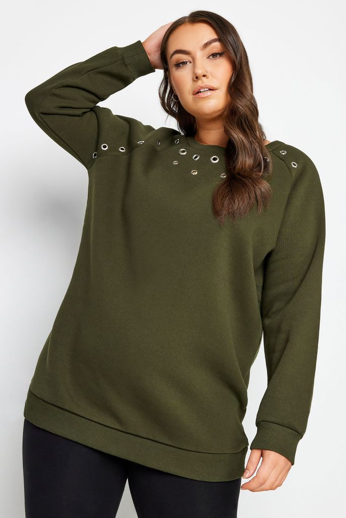 Curve Green Eyelet Detail Sweatshirt, Women's Curve & Plus Size, Yours