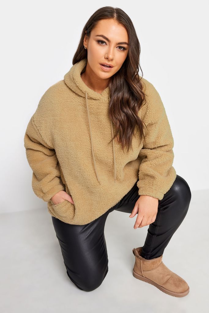 Curve Brown Teddy Hoodie, Women's Curve & Plus Size, Yours