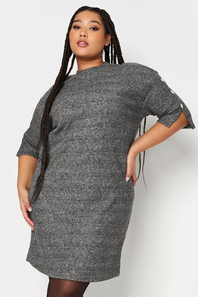 Curve Grey Soft Touch Button Detail Mini Dress, Women's Curve & Plus Size, Yours
