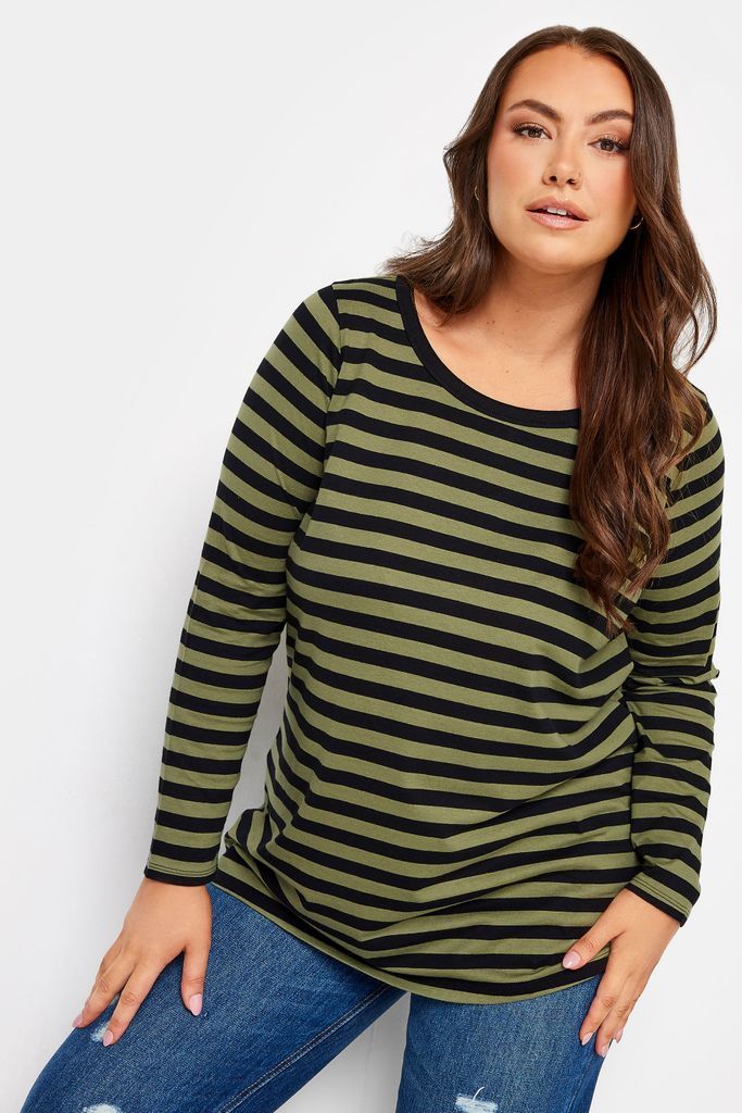 Curve Khaki Green Stripe Top, Women's Curve & Plus Size, Yours