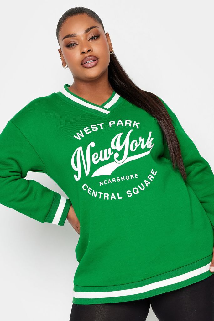 Curve Green 'New York' Slogan Sweatshirt, Women's Curve & Plus Size, Yours