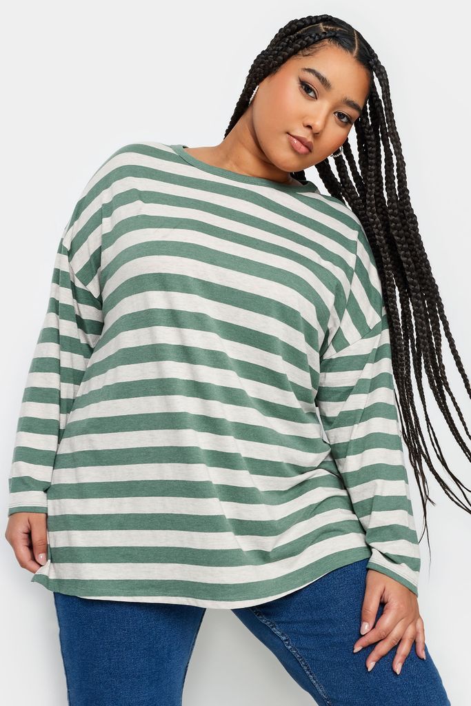 Curve Green Stripe Print Top, Women's Curve & Plus Size, Yours
