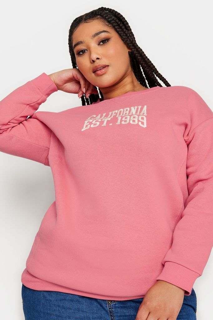 Curve Pink 'California' Embroidered Slogan Sweatshirt, Women's Curve & Plus Size, Yours