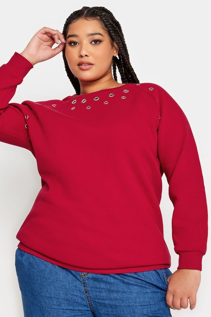 Curve Red Eyelet Detail Sweatshirt, Women's Curve & Plus Size, Yours