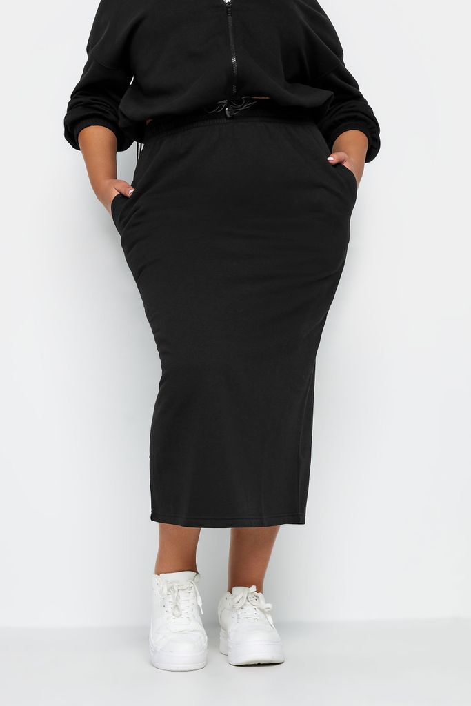 Curve Black Midi Sweat Skirt, Women's Curve & Plus Size, Limited Collection