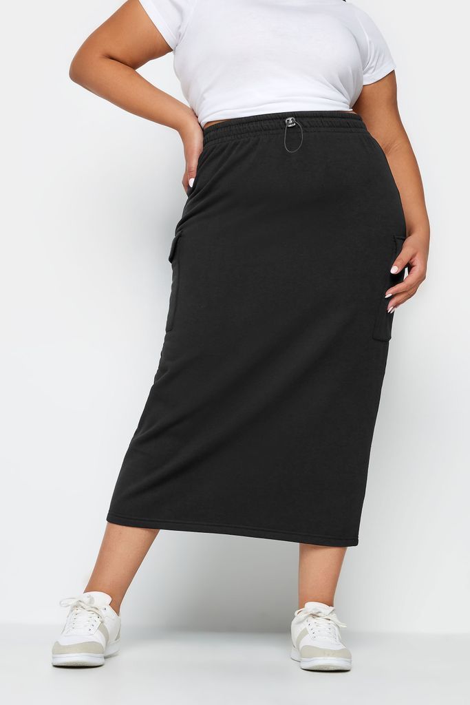 Curve Black Cargo Pocket Midi Sweat Skirt, Women's Curve & Plus Size, Limited Collection