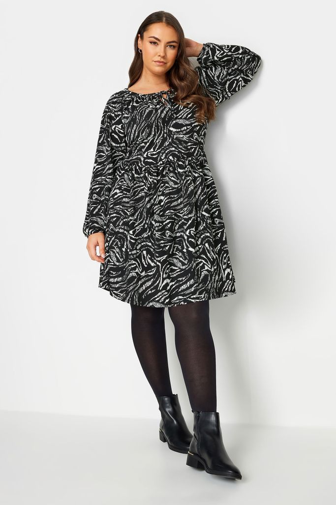 Curve Black Abstract Print Mini Dress, Women's Curve & Plus Size, Yours