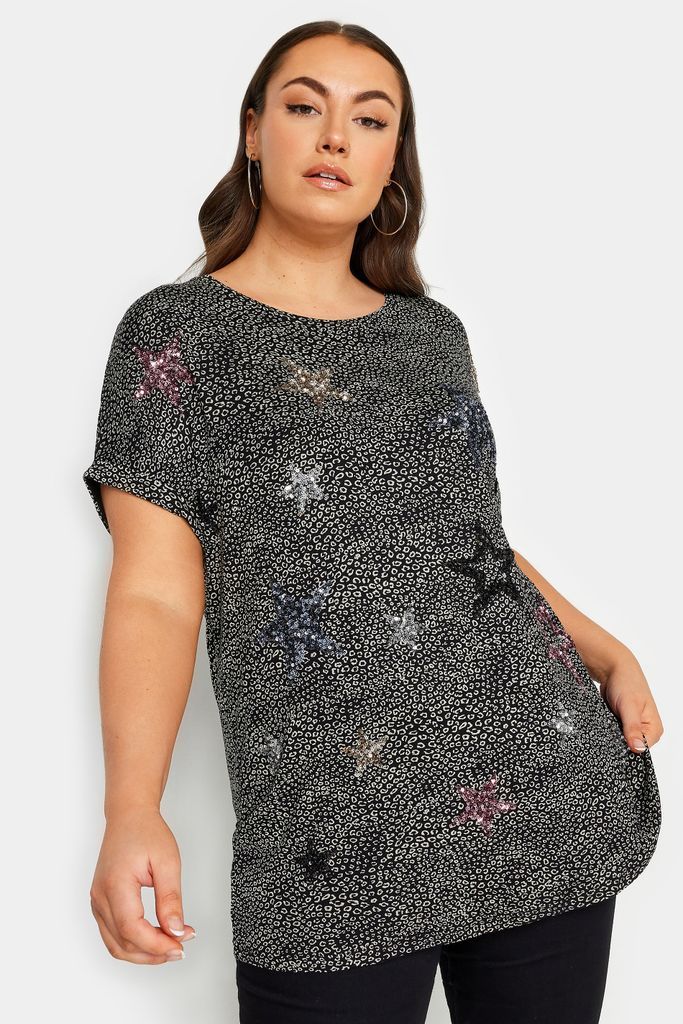 Curve Black Star Embellished Tshirt, Women's Curve & Plus Size, Yours